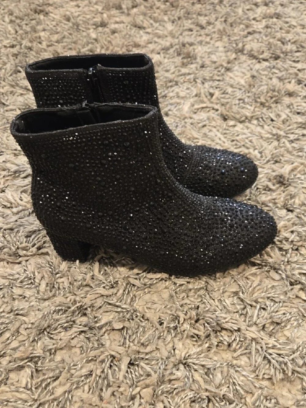 Girls Glitter Embellished Black Ankle Boots
